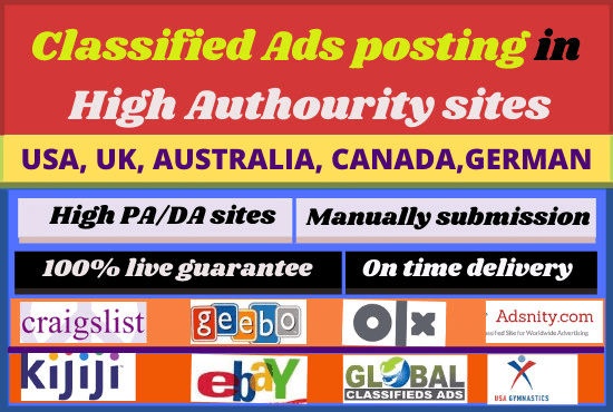 I will do classified ads posting in USA high PR sites