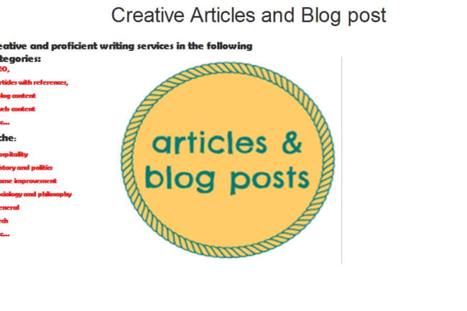 I will do creative content writing and awesome blog articles