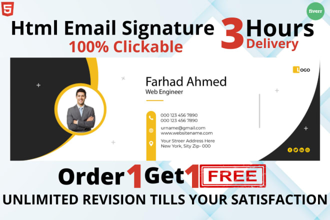 I will do HTML clickable email signature for outlook, gmail, etc