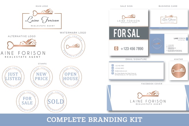 I will do professional real estate signature logo with branding kit