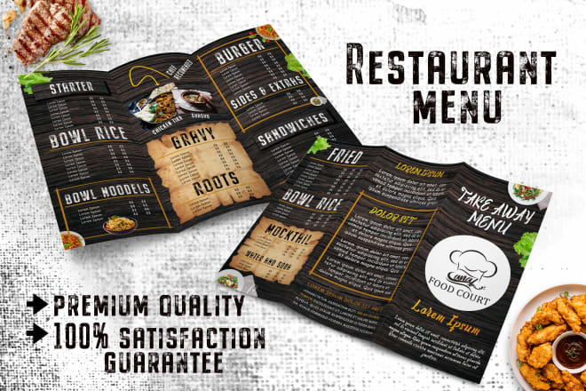 I will do restaurant menu design food flyer bifold trifold menu