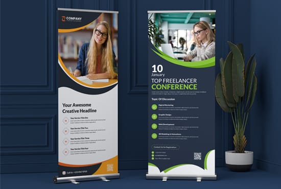 I will do retractable, vertical or horizontal roll up banner in 2h
