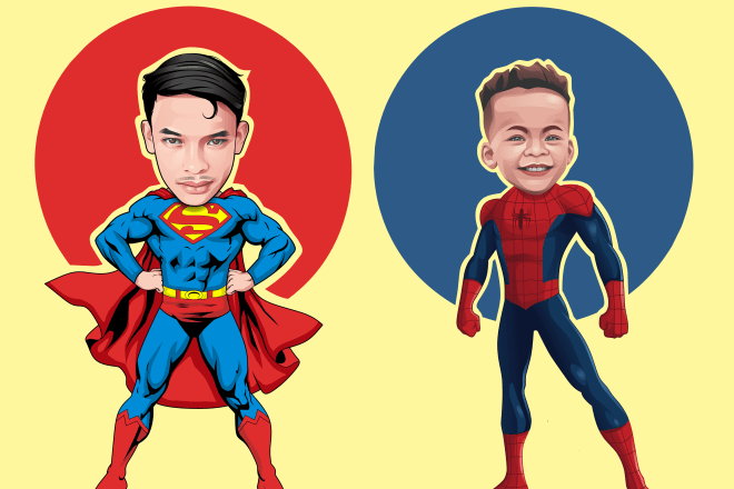 I will draw amazing super hero caricatures from your photos