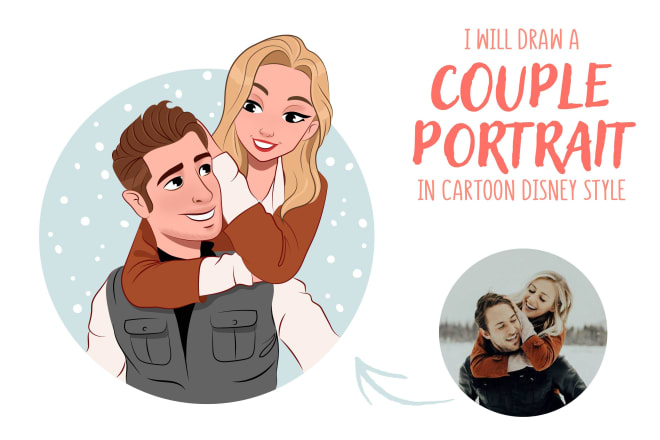 I will draw cartoon disney portrait for couple, family, wedding