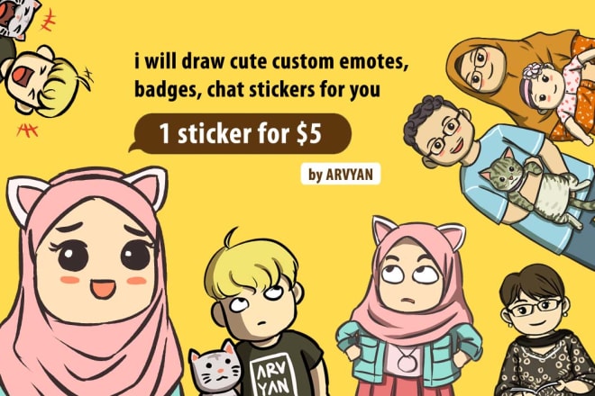 I will draw cute custom emotes, badges, chat stickers for you