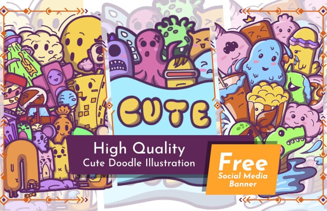 I will draw cute doodle illustration for merchandise, shirt, sticker
