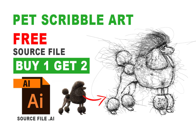 I will draw scribble art vector portrait of dog, pet in 24 hours