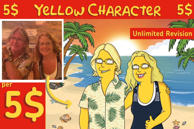 I will draw your photo like a yellow character unlimited revision simpsons portrait