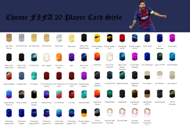 I will going to create your ultimate team fifa 20, fifa 21 card