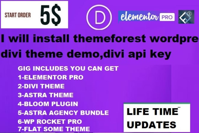 I will install themeforest wordpress divi theme demo,divi api key