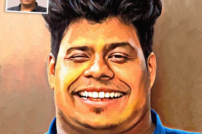 I will make a caricature portrait in a digital oil paint style