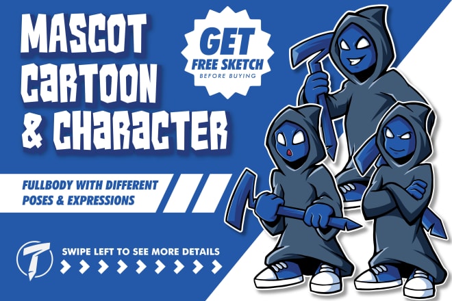 I will make custom full body cartoon mascot, character from scratch