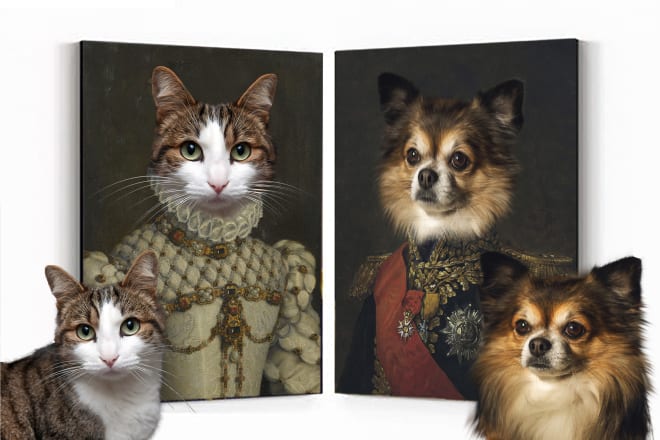 I will make custom pet portrait, historical cat dog animal portrait