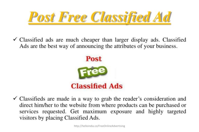 I will post free classified ads manually in 24 hours