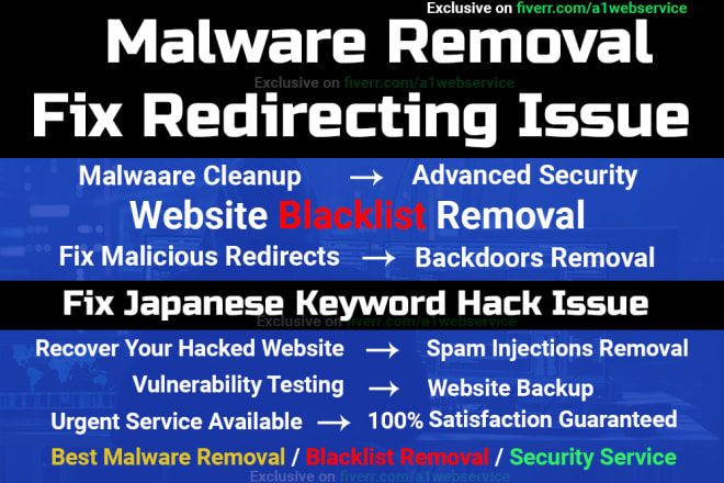 I will remove malware,fix redirecting issue and blacklist removal