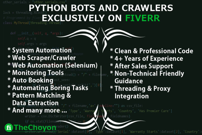 I will write python bots and crawlers