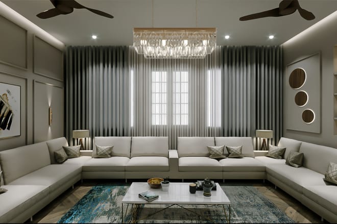 I will 3d model render living room interior design dining modern luxury