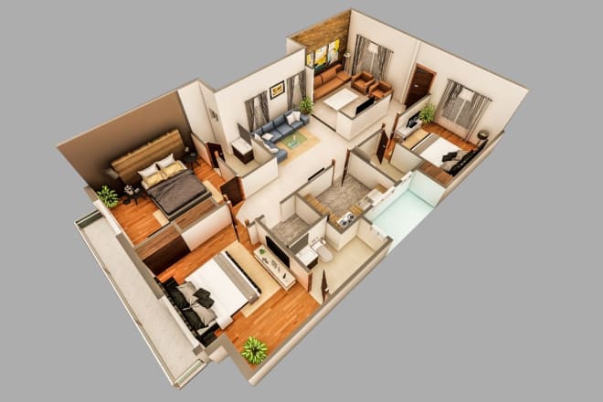 I will convert 2d to 3d floor plans in 10 hrs