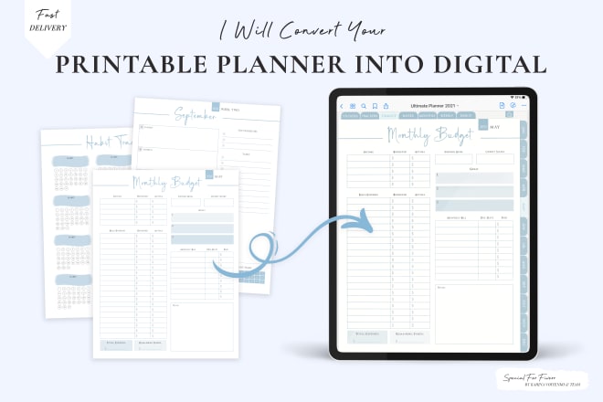 I will convert printable planner into digital, goodnotes, notability, xodo