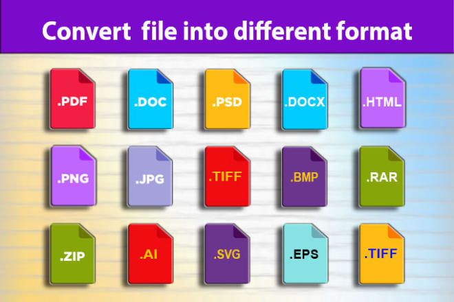 I will convert psd, pdf, html, ai, svg, eps, jpg, bmp, doc, zip, rar, tiff file