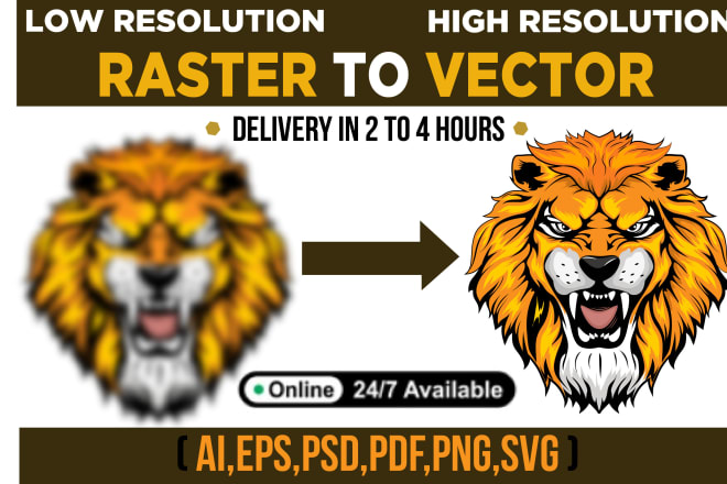 I will convert raster logo,image in vector file high resolution ai,png,eps