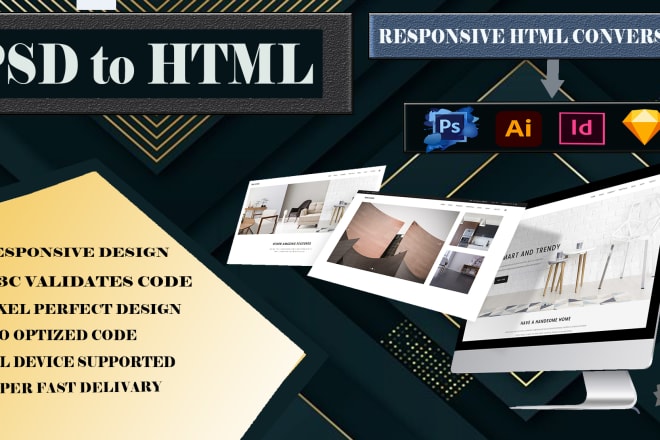 I will convert sketch,xd,ai,invision,zeplin,psd,wix to html responsive website design