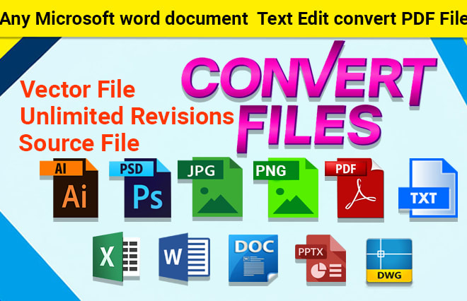 I will convert your any file to vector ai,svg,pdf, psd, png, jpg, text, document, edit