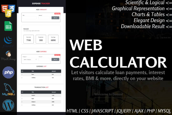 I will create a custom web calculator or convert excel into a web calculator