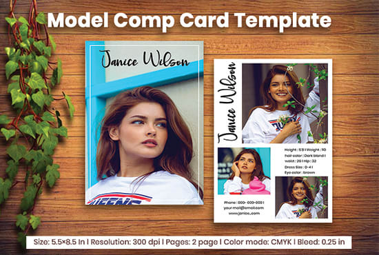 I will create a professional model comp card within 24 hour