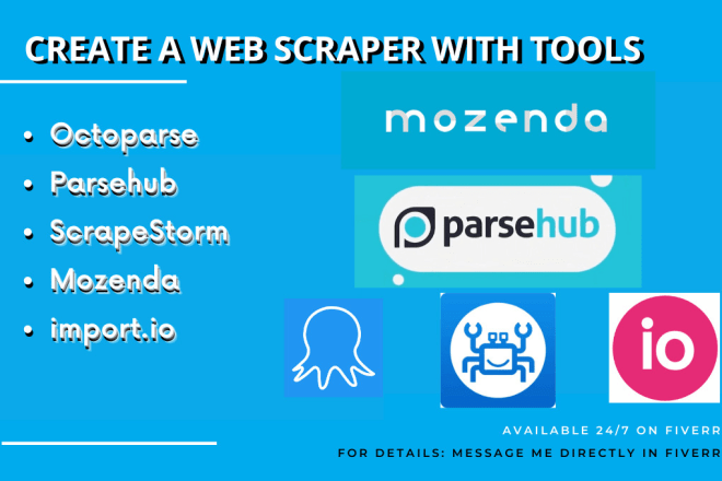 I will create a task with parsehub, mozenda, scrapestorm or dexi