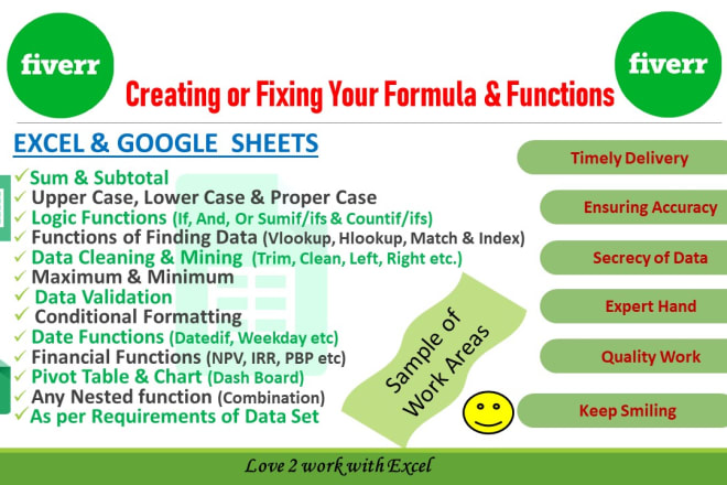 I will create and fix formula,functions in excel