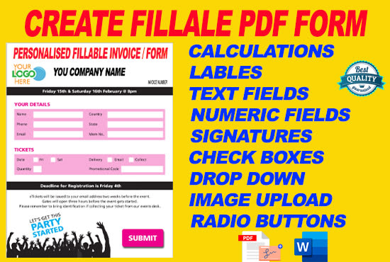 I will create fillable PDF form, interactive PDF, writable form adobe acrobat