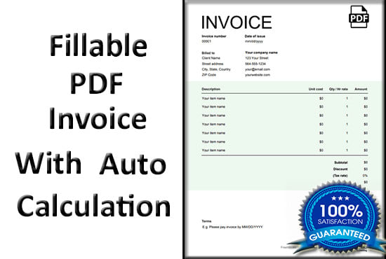 I will create fillable PDF form,PDF invoice with auto calculation