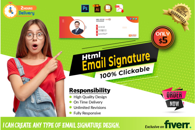 I will create modern clickable HTML email signature and banner design