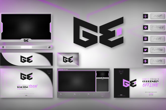 I will custom twitch overlay stream package twitch channel logo panel banner mascot