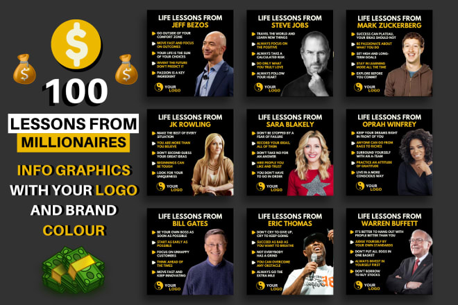 I will design 100 lessons from millionaires infographics quotes for instagram