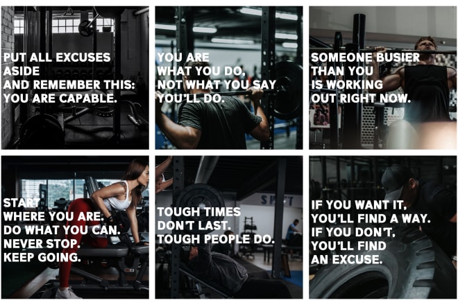I will design 100 workout instagram picture quotes with your logo