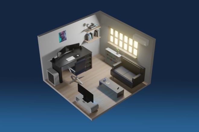 I will design 3d model room illustration