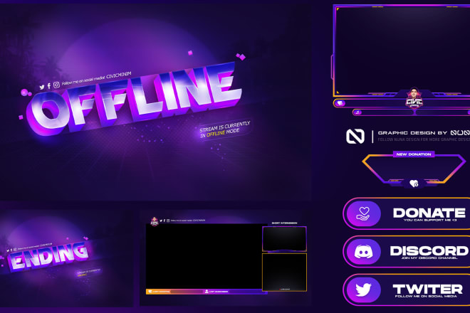 I will design a professional twitch overlay and streaming package