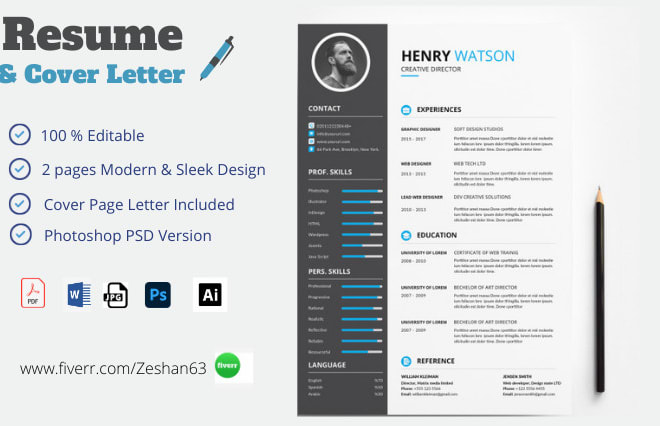 I will design impressive cv, resume, cover letter writing