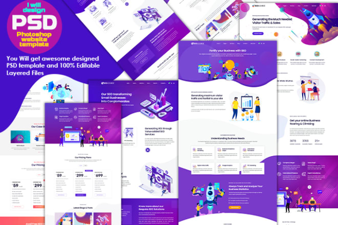 I will design photoshop web template or PSD website landing page UI UX