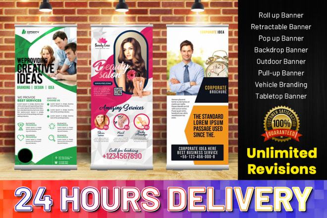 I will design roll up banner, retractable, pop up banner, pull up in 24hrs