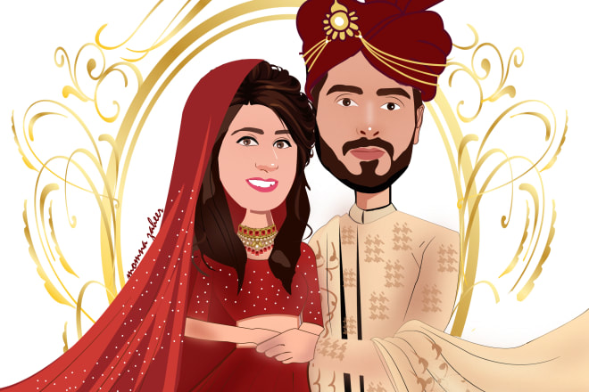 I will design wedding card with customized couple cartoon for you