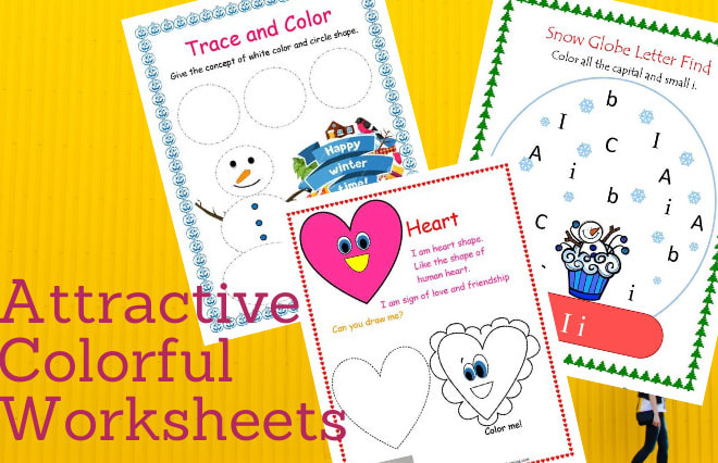 I will design worksheets of maths, english, and science for kindergarten and preschool