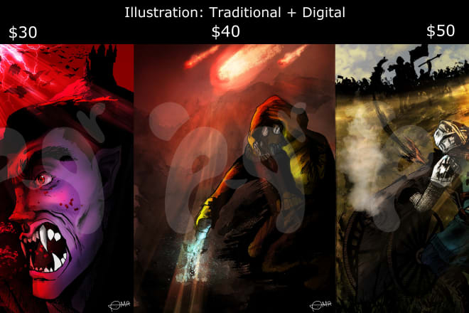 I will digital paint fantasy illustration with concept art mix