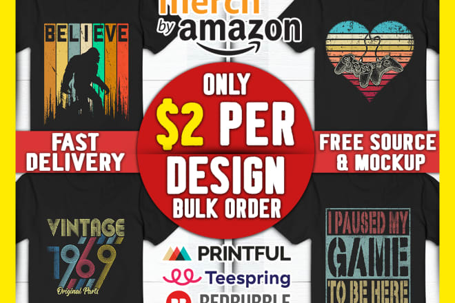 I will do merch by amazon bulk t shirt designs