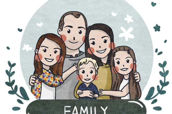 I will draw a cute illustration of couple or family portrait