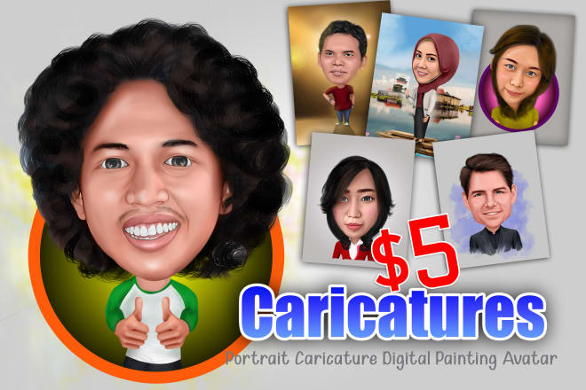 I will draw a digital caricature cartoon from a photo