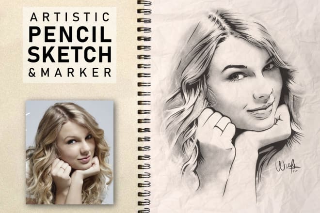 I will draw artistic pencil sketch with marker lineart of you