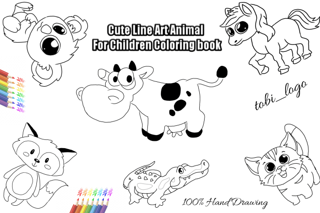 I will draw coloring book cute animal illustration for children